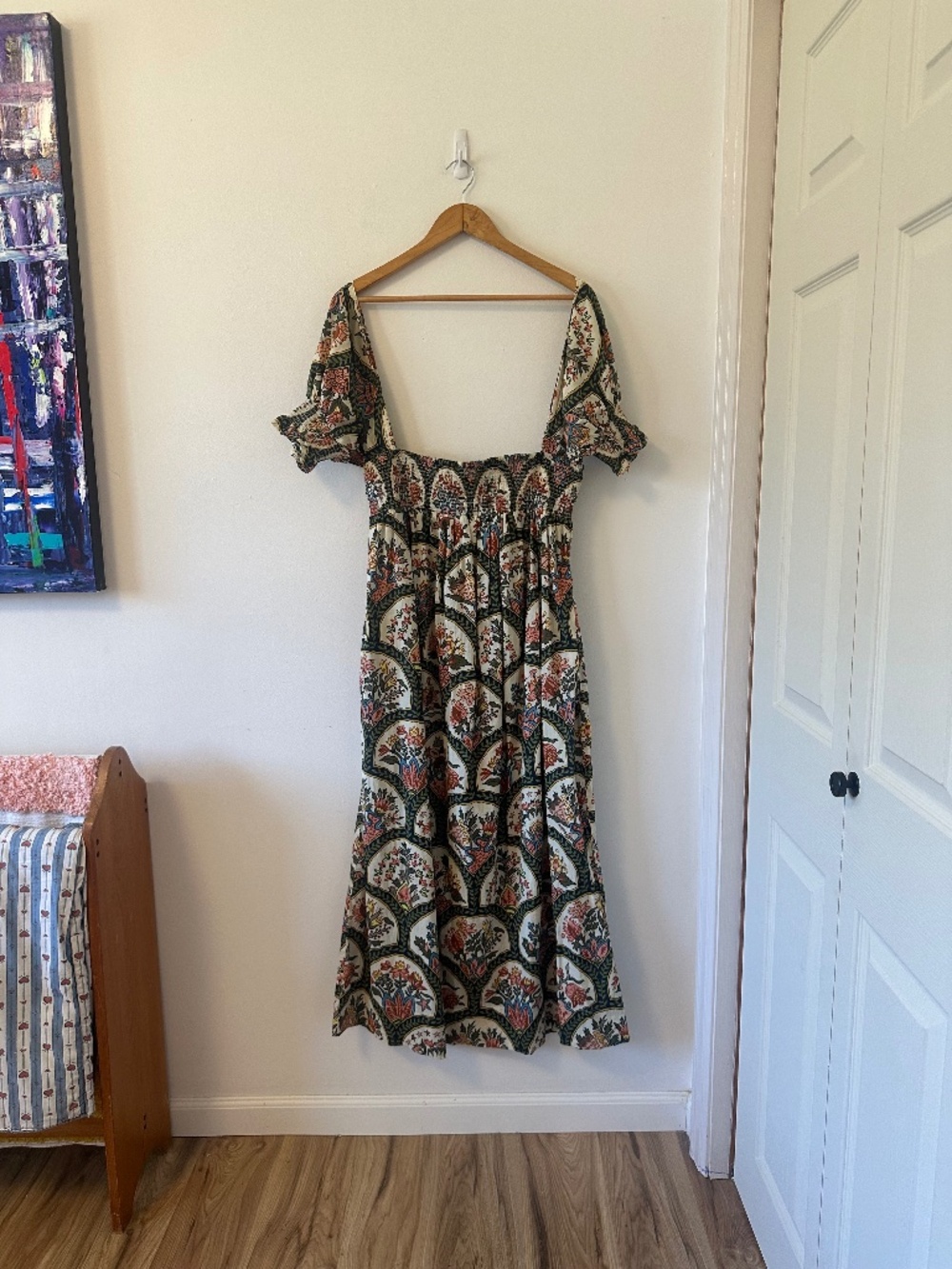 Rhode Resort Off The Shoulder Puff Sleeve Smocked Dress | Size Small